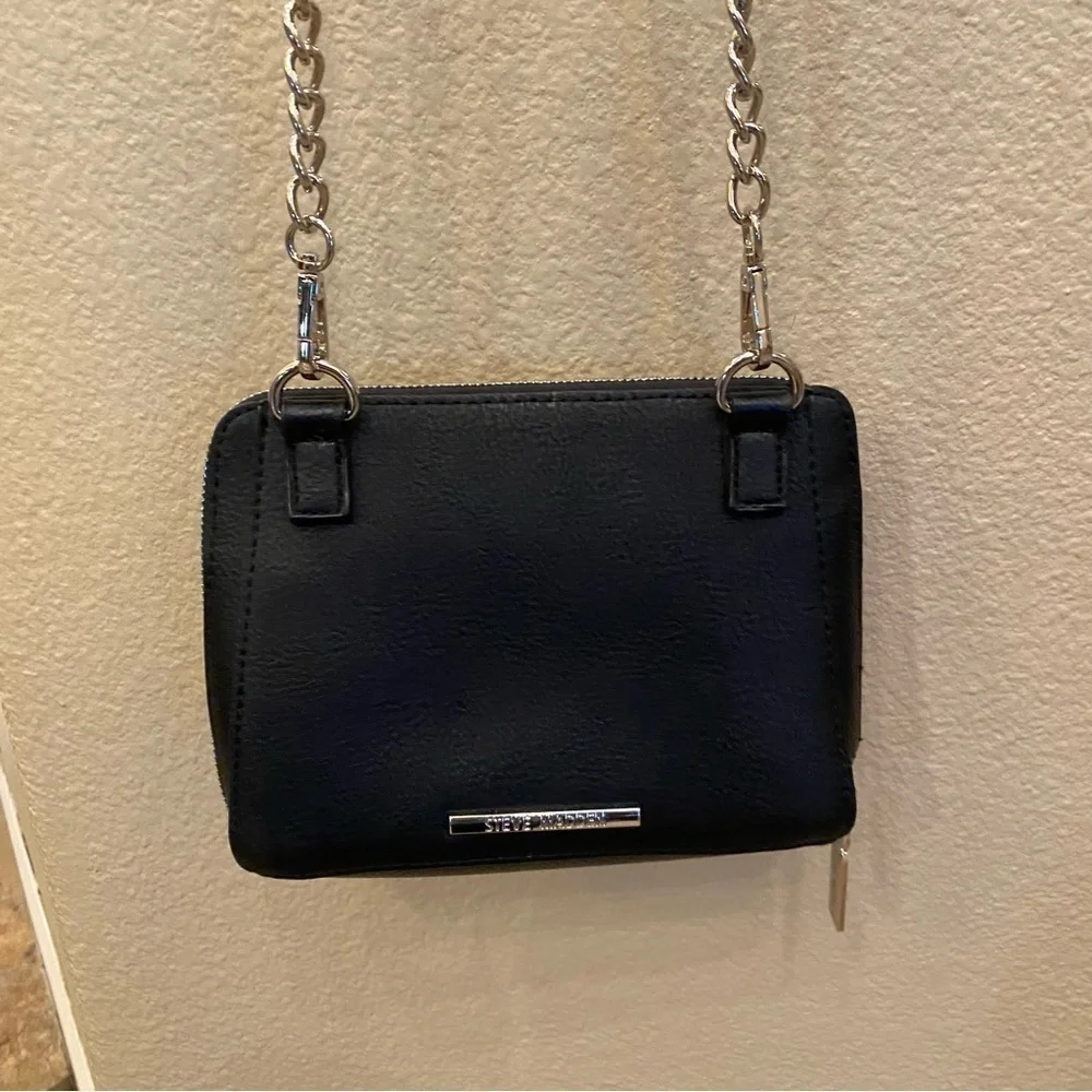STEVE MADDEN Black Studded Silver Chain Purse Handbag 6”x8”